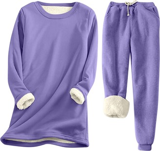 Yuson Girl Womens Pyjamas 2 Piece Warm Fleece Pjs Set Winter Fluffy Pyjamas Set Ladies Fuzzy Loungewear Sets Plush Long Sleeve Top And Thermal Bottoms Pjs Sleepwear With Pocket, Champagne, XXL - View #9