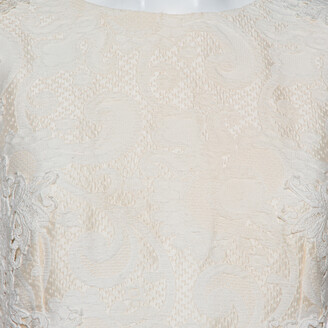 Dolce & Gabbana Cream Jacquard Crochet Trim Detail Midi Dress L