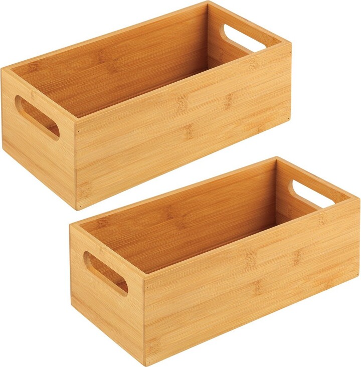 mDesign Wood Bamboo Pantry Storage Bin Container, Handles, 2 Pack