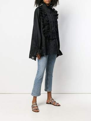 Alberta Ferretti embroidered ruffled front bib blouse