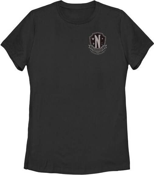 Wednesday Series Women'sWednesdaySmallNevermoreCrestBlackandWhiteT-Shirt-Black-Small