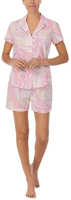 Lauren Ralph Lauren Short Sleeve Woven Notch Collar Boxer PJ Set