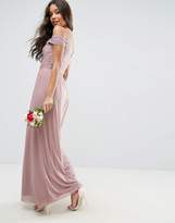 Thumbnail for your product : ASOS Design Bridesmaid Ruched Mesh Bardot Maxi Dress
