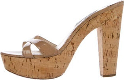 Prada Patent Leather Slides Neutrals Platform Designer