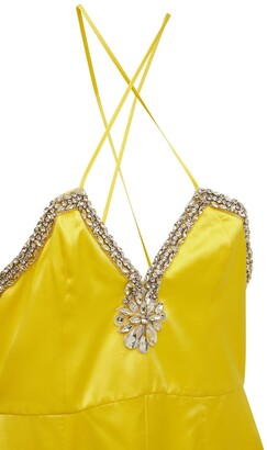 Alessandra Rich Silk Satin Long Dress W/ Crystals