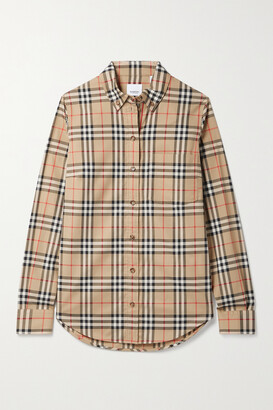 Burberry Checked Cotton-blend Shirt - Brown - UK 0