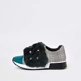 Thumbnail for your product : River Island Green faux fur jewel embellished trainers