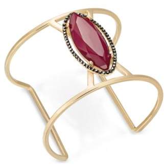 INC International Concepts Gold-Tone Hematite Pavé & Dark Pink Stone Open Cuff Bracelet, Created for Macy's