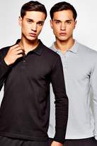 Thumbnail for your product : boohoo 2 Pack Long Sleeve Pique Polos in Slim Fit