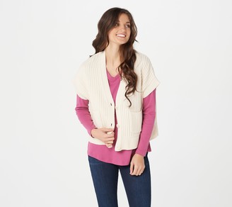 Isaac Mizrahi Live! Button Front Cropped Cardigan with Textured Stitch