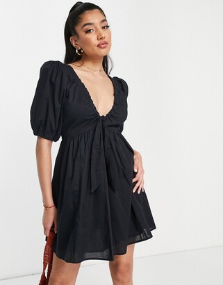 Abercrombie & Fitch puff sleeve mini dress in black