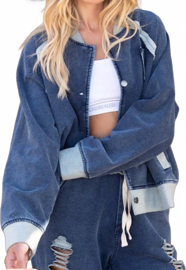 POL French Terry Baseball Jacket In Indigo