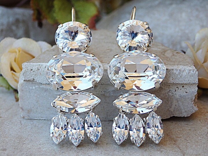 Etsy Crystal Drop Earrings Bridal Wedding Jewelry Silver/Gold/Rose Gold Plated