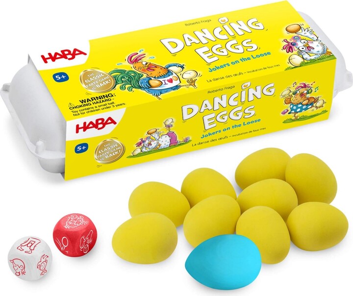 Haba Dancing Eggs: Active Kids Game for Ages 5+, Award-Winning Fast-Paced Party Games for Adults and Family with Bouncing Rubber Eggs and Dice