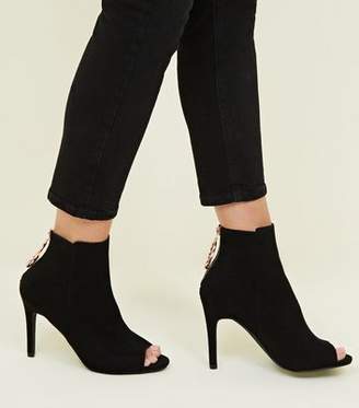 New Look Black Suedette Reverse Zip Peep Toe Stiletto Ankle Boot