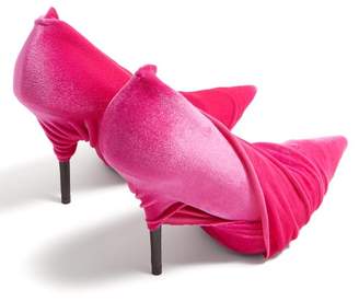Balenciaga Draped Velvet Point-toe Pumps - Womens - Pink