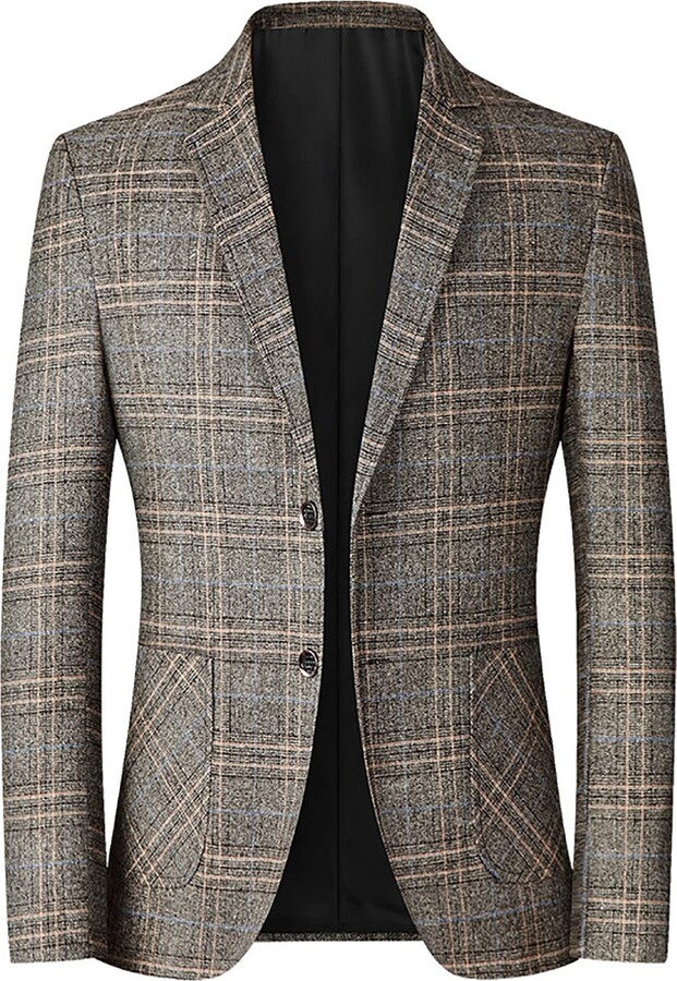 CSKJ Men's Slim Fit Plaid Tweed 2 Button Blazer Suit Jacket Classic Windsor Tweed Country Blazer