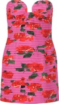 Floral-Printed Strapless Pleated Dres 