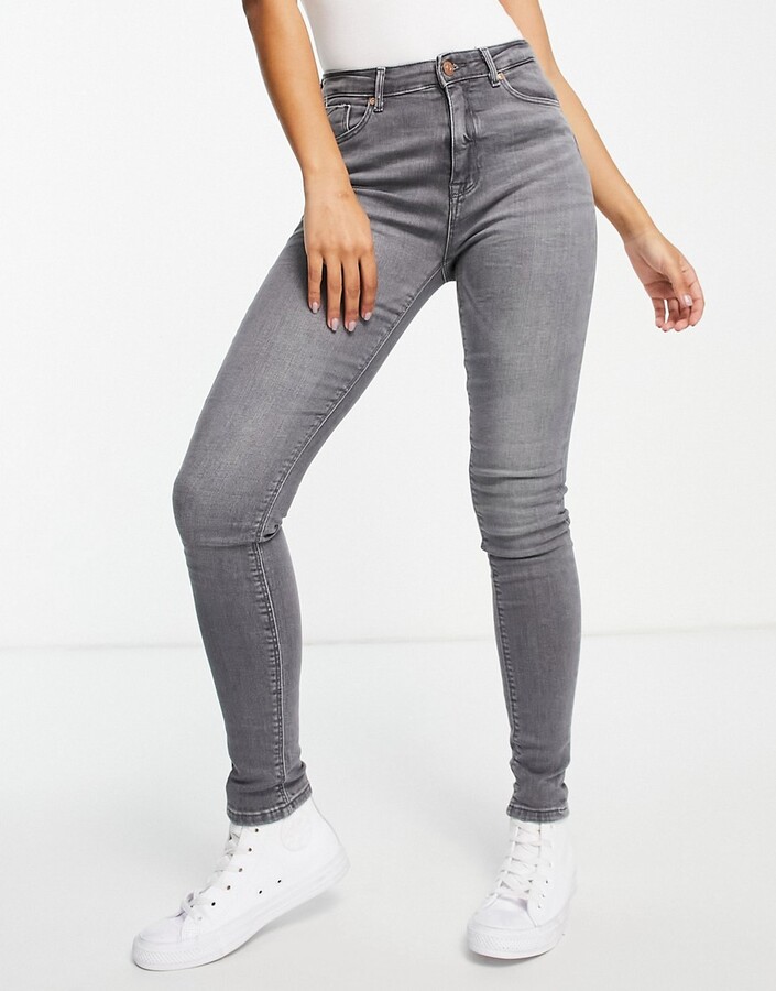 Only paola life high waist skinny jeans in grey denim - ShopStyle