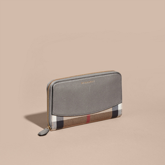 Burberry House Check and Leather Ziparound Wallet