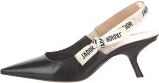 Christian Dior Leather Slingback Pumps Black Pointed-Toes with Bow Accents Includes Box & Dust Bag Designer