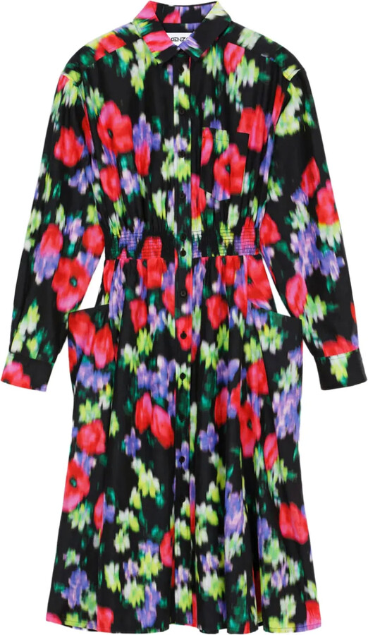 Kenzo Floral-Print Buttoned Midi Dress