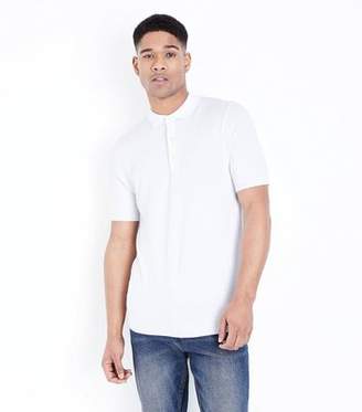 New Look White Knitted Muscle Fit Polo Shirt
