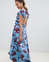 Thumbnail for your product : ASOS DESIGN floral print satin jacquard maxi dress with open back
