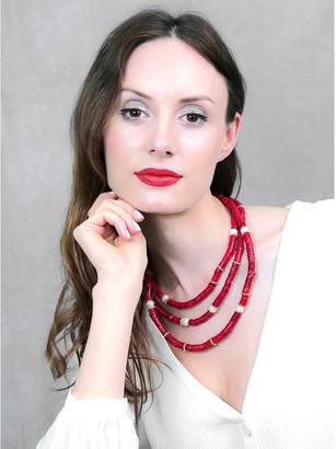 Farra Corals & Freshwater Triple Strands Necklace
