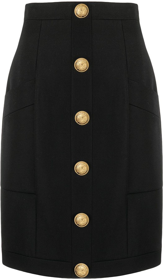 Balmain Button-Embellished Wool Skirt - ShopStyle
