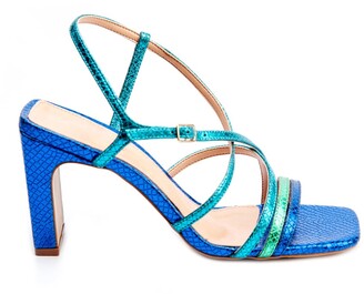 Juliana Heels - The Hamptons Blue Metallic Block Heels Sandals