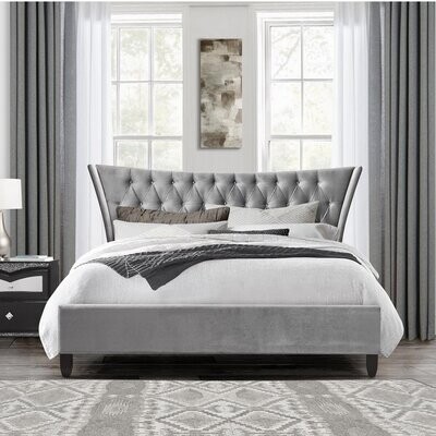 Rosdorf Park Silver Full Bed With Soft, Candice Upholstered Wingback Headboard Rosdorf Park
