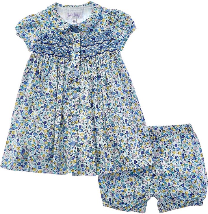 Pastel Floral Smocked Button-Front Dress