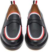 Thumbnail for your product : Thom Browne Tricolour-striped Pebbled-leather Penny Loafers - Mens - Black