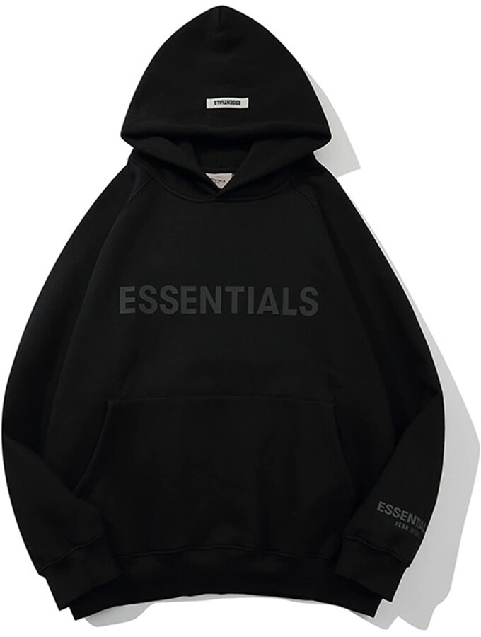 Viato Fear of God Essential Hoodie Hip Hop Paare Essential Sweatshirt  Pullover Sportswear Trainingsanzug Sweater T-Shirt (Black M) - ShopStyle