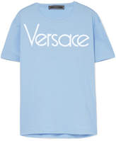 Versace - Embroidered Cotton-jersey T-shirt - Blue