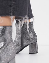 Thumbnail for your product : Simply Be wide fit heeled boots with stud detail in metallic gray