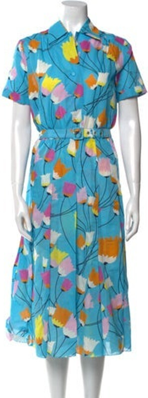 Gucci Shirtdress From the 2021 Collection by Alessandro Michele Blue Floral Print Short Sleeve with Collar Concealed Zip Closure at Back Designer