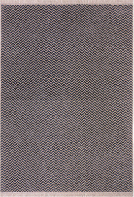 East Urban Home Rectangle Chevron Machine Woven Polyproplene Area Rug in Black/Tan