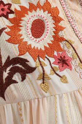 Anna Sui Embellished Gathered Jacquard Midi Dress
