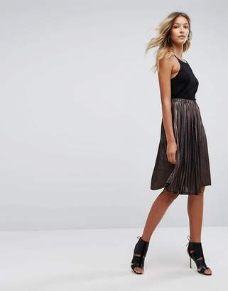Missguided Metallic Pleated Midi Skirt