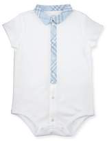 Thumbnail for your product : Burberry Tannar Check-Placket Jersey Playsuit, Ice Blue/White, Size 3-24 Months