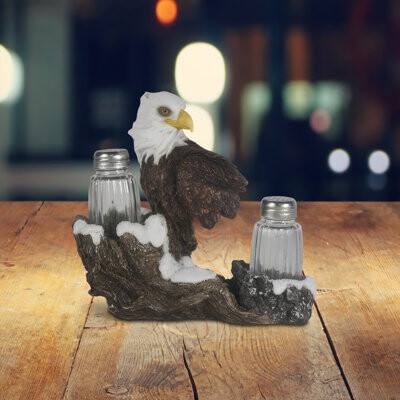 FC Design 7.25"W Black Eagle Salt & Pepper Shaker Holder