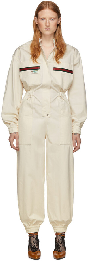 Gucci Off-White Canvas Jumpsuit - ShopStyle
