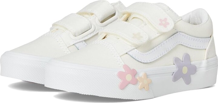 Vans Kids Old Skool V Flower (Little Kid) Kid's Shoes Star White : 12.5 Little Kid M, Canvas