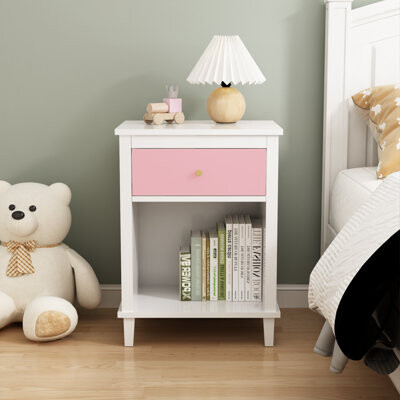 Latitude Run Wooden Nightstand With Drawer And Shelf 26.77''H Gray Finish For And Adults | Gift Idea