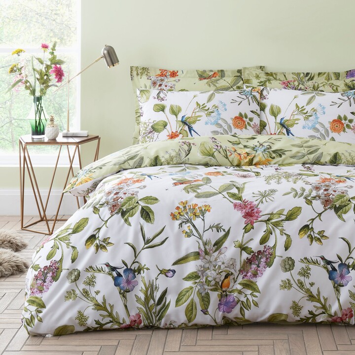 Dunelm Paradise Birds Green Reversible Duvet Cover and Pillowcase Set Green, Purple and Yellow