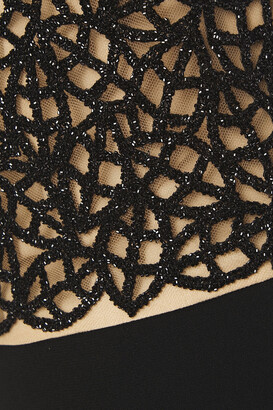 Oscar de la Renta Embroidered Bead-embellished Tulle-paneled Crepe Gown