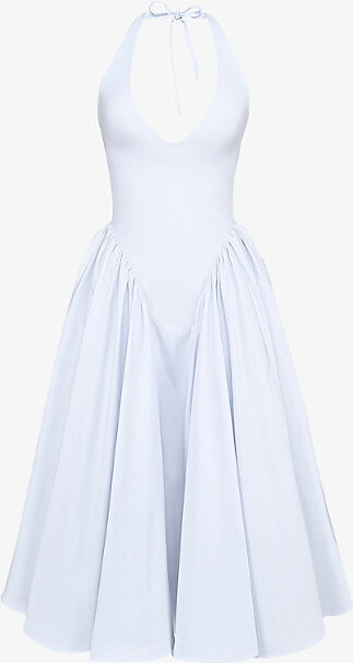 House Of CB Womens Soft Blue Marilyn Halter Stretch-Cotton Midi Dress Xs