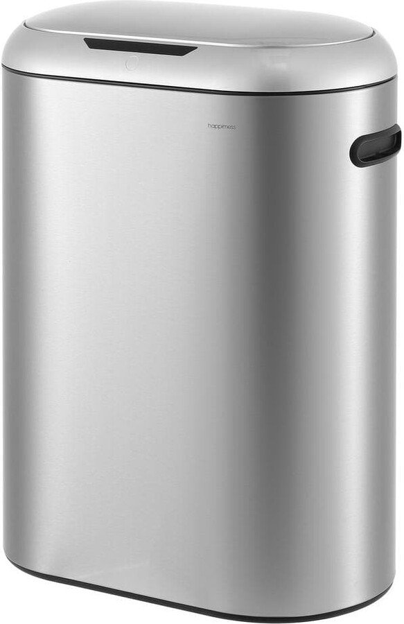 happimess Robo Kitchen 13.2-Gal. Slim Oval Motion Sensor Touchless Trash Can with Touch Mode, Platinum Silver